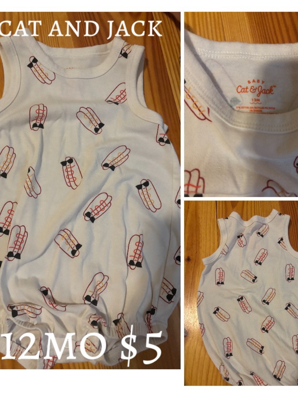 Cat & Jack White Baby Romper with Hot Dog Print